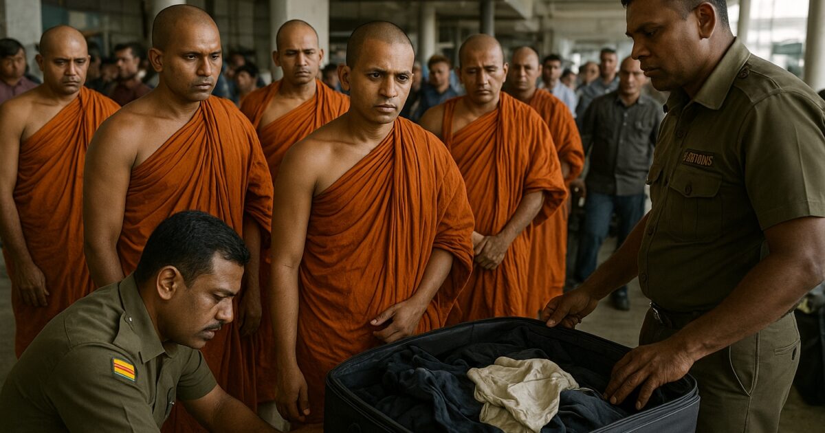 Tulltjänstemän undersöker bagage vid en flygplats i Sri Lanka
