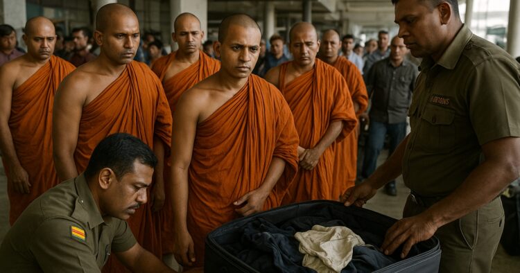 Tulltjänstemän undersöker bagage vid en flygplats i Sri Lanka