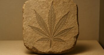 Fossiliserat bladavtryck i museisamling som kan vara äldsta cannabisfyndet.