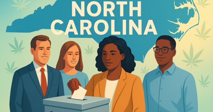 Valsedel och cannabisblad som symboliserar North Carolinas cannabisomröstning