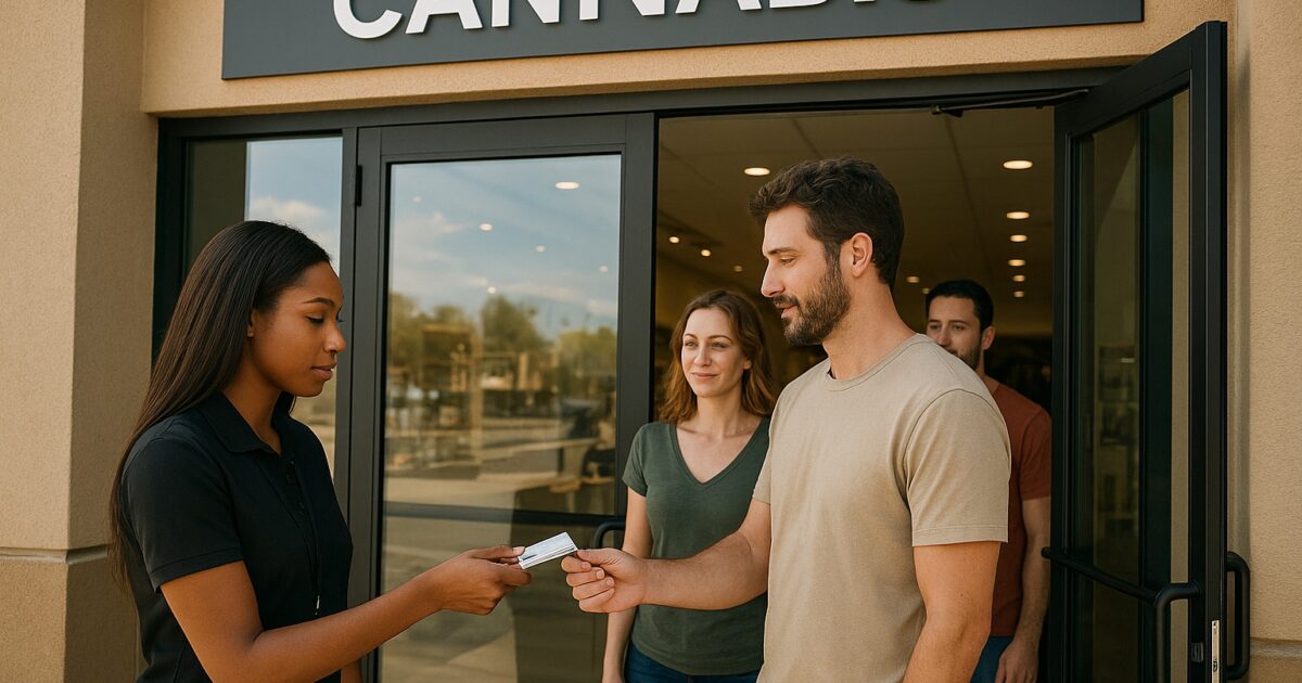 Cannabisbutik i Arizona med ID-kontroll vid entrén