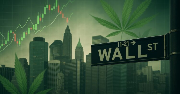 Lagligt cannabisbolag och börsgrafer i Wall Street-miljö