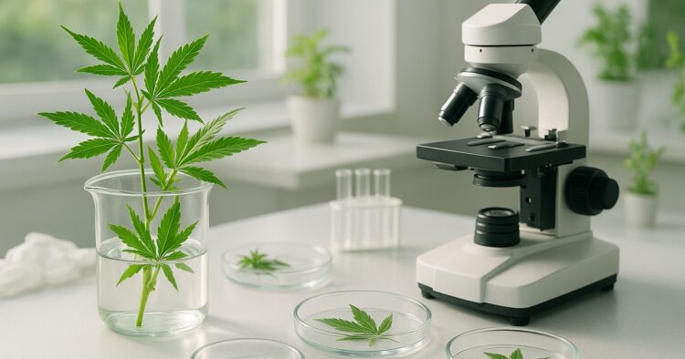 Laboratorium med cannabisstjälkar och forskningsutrustning