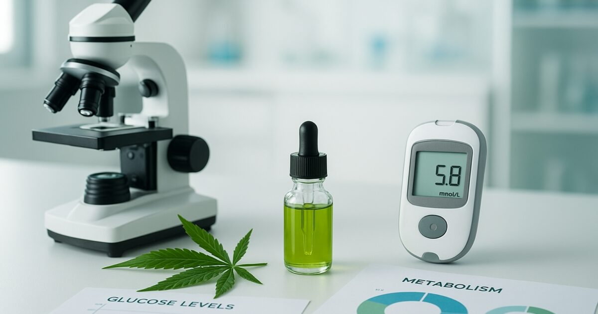 Forskningsmiljö med cannabisextrakt och medicinska diagram