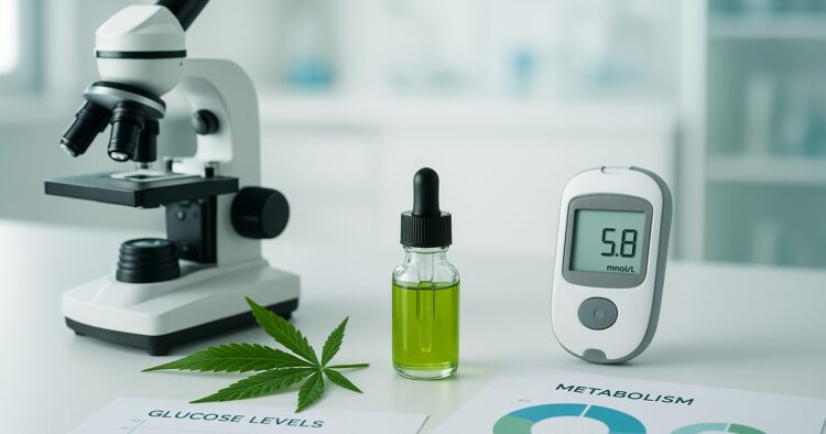 Forskningsmiljö med cannabisextrakt och medicinska diagram