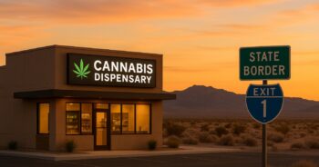 Cannabisbutik nära gränsen mellan New Mexico och Texas