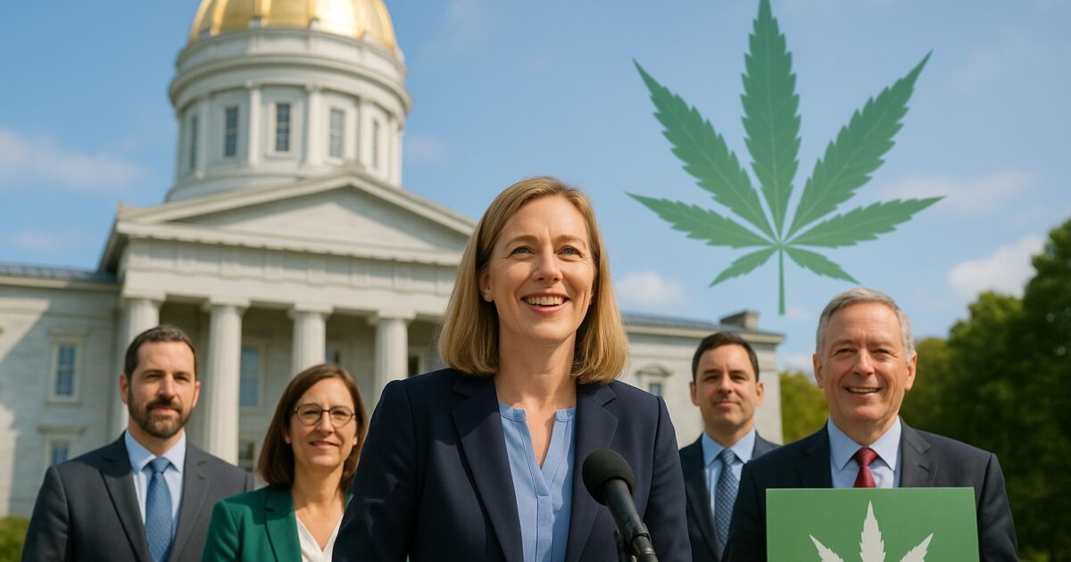 Vermonts delstatskapitolium med en diskret cannabisdetalj