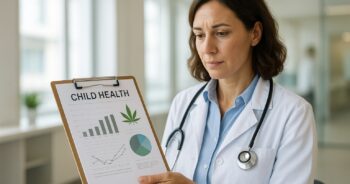 Forskare granskar data om CBD och autism i en ljus klinikmiljö
