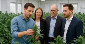 Medlemmar i en tysk cannabisförening bland lagliga odlingsplantor.