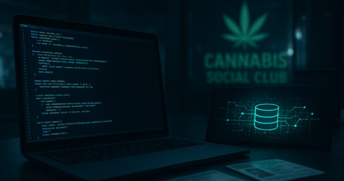 Illustration av dataläckan som drabbade cannabis clubs och medlemmars personuppgifter.
