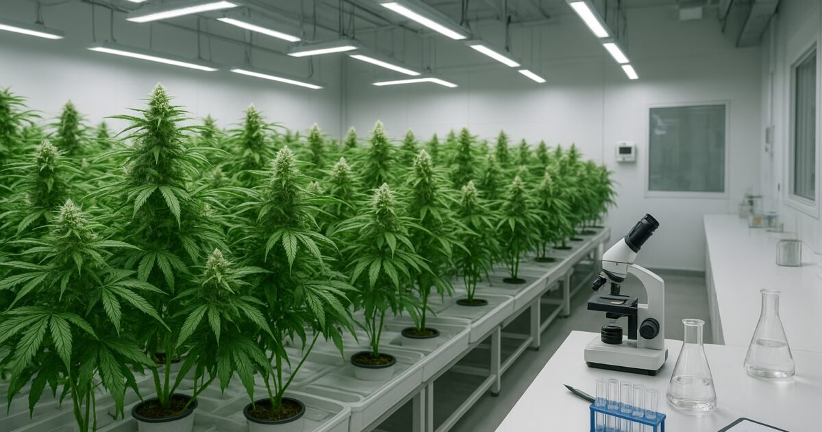 Forskningslab med cannabisplantor i hydroponisk odling