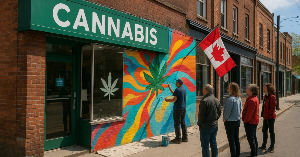 Färgstark mural på cannabisbutik i Collingwood som ska målas över