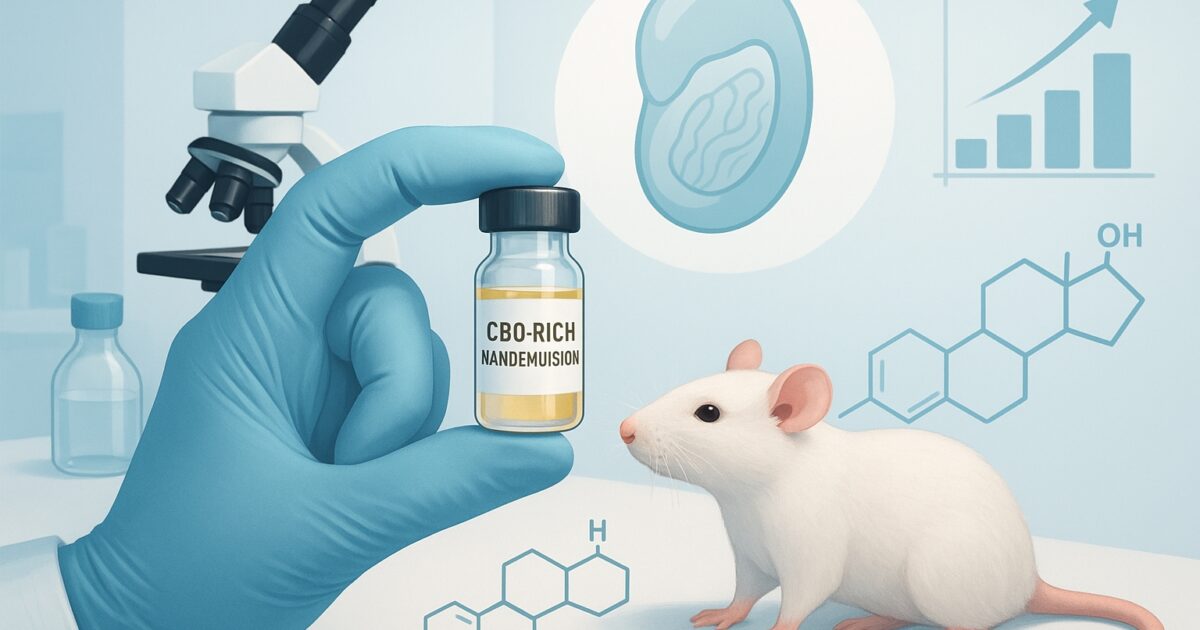Illustration av CBD-forskning i laboratorium med fokus på hormon- och testikelhälsa
