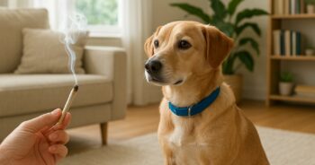Hund i et luftigt hjem med fokus på sikkerhed omkring hashrøg