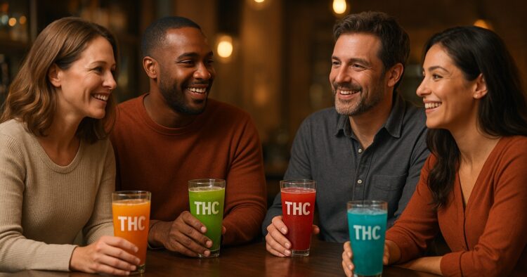 Vuxna som umgås med THC-drycker på ett bord
