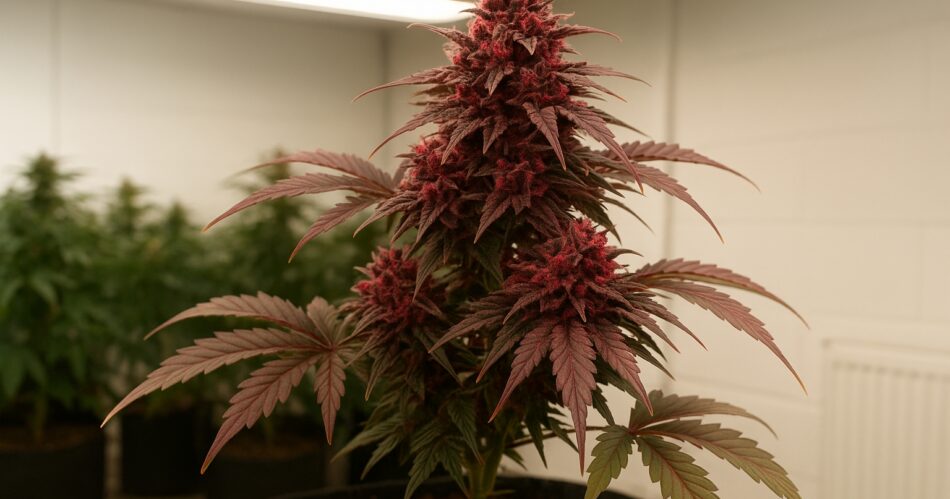 Prisvinnande autoflower med röda toppar i odlingsrum