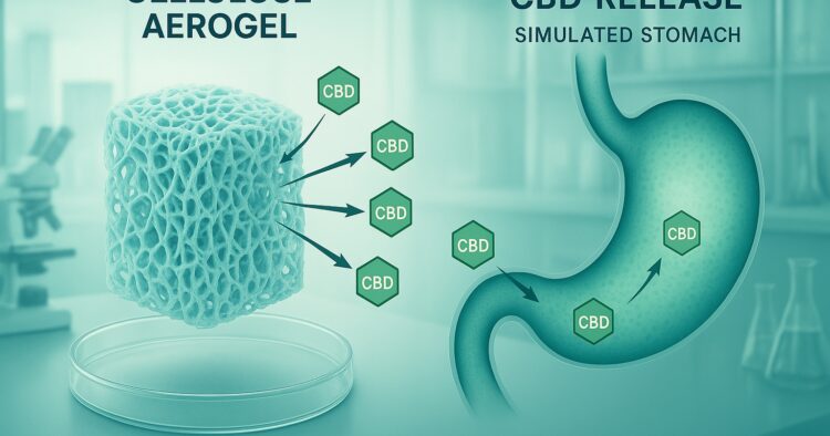 CBD-laddat cellulosamaterial i laboratoriemiljö mot magsårsbakterie