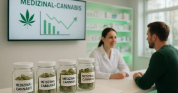 Tysk apoteksmiljö med medicinsk cannabis och digital förskrivning