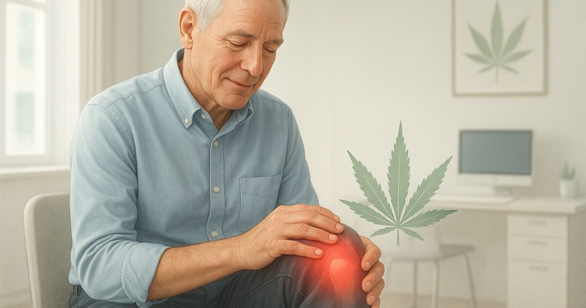 En person med gigt får smertelindring i kliniske omgivelser med et diskret cannabiselement