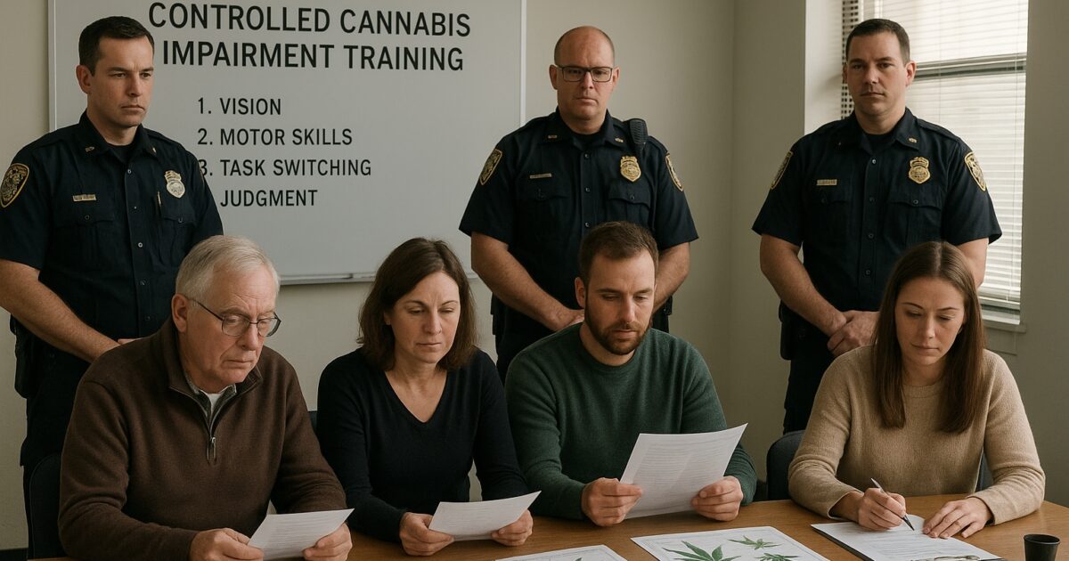 Poliser i Vermont tränar på att känna igen cannabispåverkan i en kontrollerad övning.