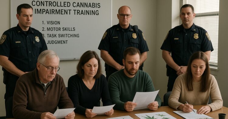 Poliser i Vermont tränar på att känna igen cannabispåverkan i en kontrollerad övning.
