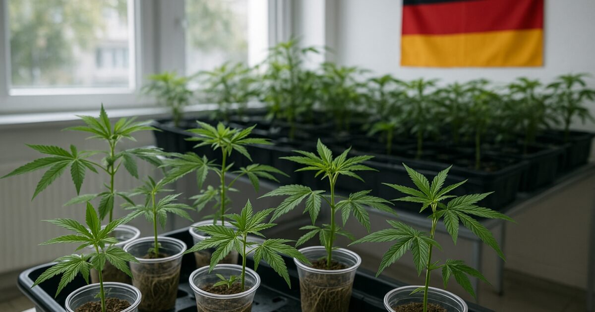 Rotade cannabissticklingar i odlingskärl inomhus