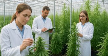 Forskere undersøker cannabisdyrking i et drivhus