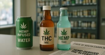 THC drikker på disken i en butikk med politisk lovgivende preg
