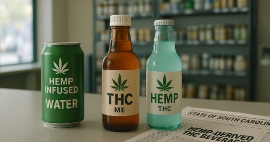 THC-drycker på disk i en butik med politisk lagstiftningskänsla