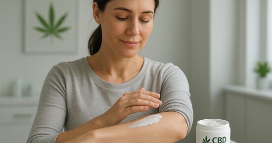 Kvinna applicerar CBD-kräm vid fibromyalgi
